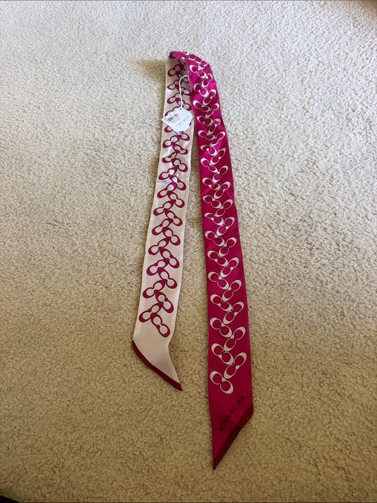Coach Accessories - Coach Pink and Cream Signature Print Silk Skinny Scarf